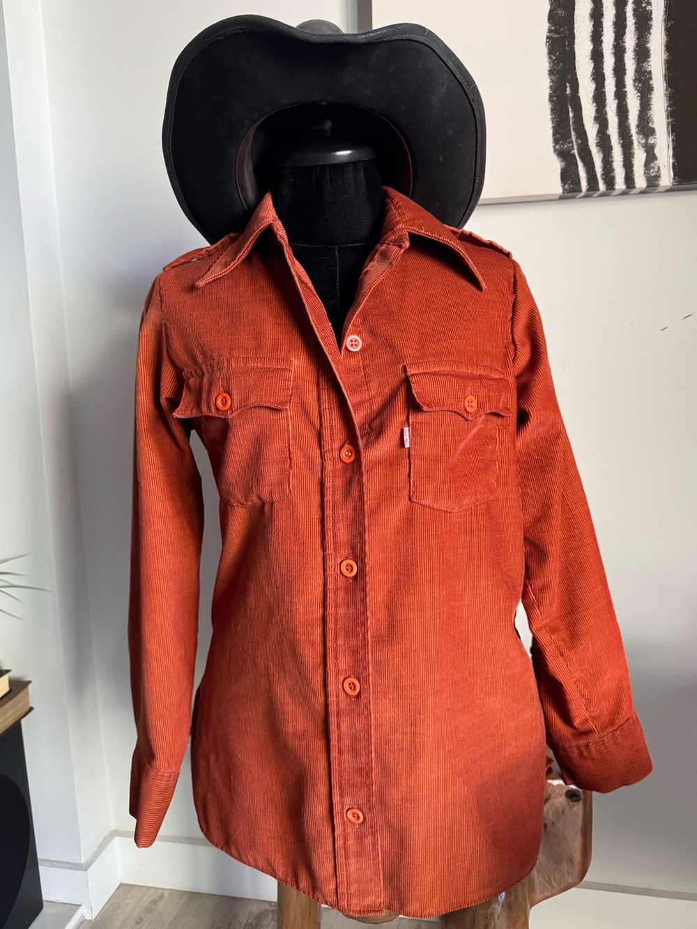 Vintage Levi’s 70’s Retro Burnt Orange Corduroy Western Button Down Shirt Med